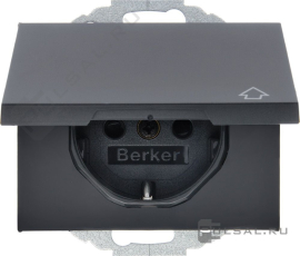 Розетка (механизм можно повернуть на 45 град.)
K.1,  со шторками,  с крышкой,  с заземлением,  одинарная,  безвинтовые клеммы,   цвет - антрацит матовый,  пластмасса,  47477106,  4747 71 06,  Berker
 - PULSAL.RU