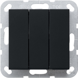 Переключатель
Studio,  E2,  Esprit,  ClassiX,  ClassiX Art,  трехклавишный,  без подсветки,   цвет - черный матовый,  пластмасса,  2832005,  2832 005,  Gira
 - PULSAL.RU