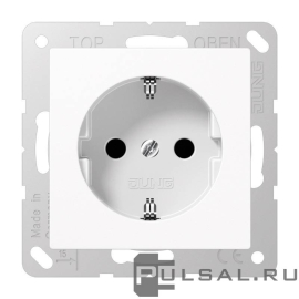 Розетка
A VIVA,  A creation,  A 550,  A flow,  AS 500,  со шторками,  с заземлением,  одинарная,  безвинтовые клеммы,   цвет - белый,  пластмасса,  A1520KIWW,  A 1520 KI WW,  JUNG
 - PULSAL.RU