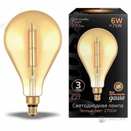 Ретро-лампа LOFT PS160 Gold (золотое напыление) 
филаментная
Black,   цоколь - E27,   мощность - 6Вт,   световой поток - 890Лм,   цвет свечения - 2700К,  не диммируется,  179802118,  Gauss - PULSAL.RU