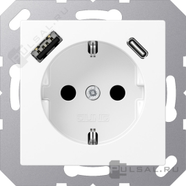 Розетка USB A+C с электрической розеткой
A VIVA,  A creation,  A 550,  A flow,  USB type-C 5V,  USB type-A 5V,  Электр. с USB,  двойная,   цвет - белый матовый,  пластмасса,  A1520-15CAWWM,  A 1520-15 CA WWM,  JUNG
 - PULSAL.RU