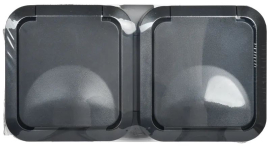 Розетка (горизонтальный блок)
TORS,  со шторками,  с крышкой,  с заземлением,  двойная,  безвинтовые клеммы,   цвет - графит,  пластмасса,  IP 55,  TS-R26-16-55-G-K53,  IEK
 - PULSAL.RU