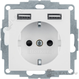 Розетка USB A+A, 2.4А с электрической розеткой
S.1,  USB type-A 5V,  Электр. с USB,  двойная,   цвет - белый глянцевый,  пластмасса,  48038989,  4803 89 89,  Berker
 - PULSAL.RU
