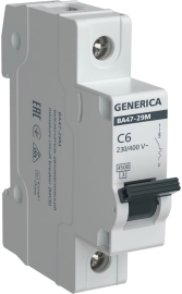 Автоматический выключатель ВА47-29 Generica, 1 полюс, 6А, C, 4,5 кА, MVA21-1-006-C-G, IEK - PULSAL.RU