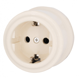 Розетка
Лизетта,  без шторок,  с заземлением,  одинарная,  винтовые клеммы,   цвет - песочное золото,  фарфор / керамика,  B1-101-04,  Bironi
 - PULSAL.RU