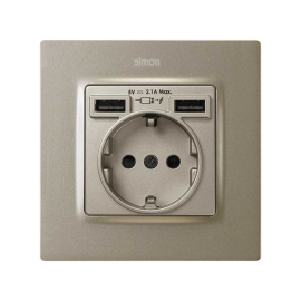 Накладка для розетки Schuko с зарядным устройством USB A+A цвета матовая шампань S82 Concept
Simon 82 Concept,  USB type-A 5V,  Электр. с USB,  двойная,   цвет - шампань матовый,  пластмасса,  8200049-094,  Simon
 - PULSAL.RU