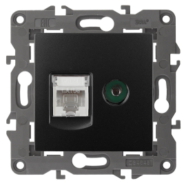 Розетка одиночная TV+RJ45
Elegance,  телевизионная (TV),  одинарная,   цвет - антрацит,  пластмасса,  Б0034318,  14-3110-05,  ЭРА
 - PULSAL.RU