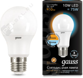Лампа с переключаемой цветовой температурой
светодиодная
Black,   цоколь - E27,   мощность - 10Вт,   световой поток - 930Лм,   цветовая температура - 2700+4100К,  не диммируется,  102502110-T,  Gauss - PULSAL.RU