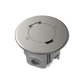 Лючок круглый в пол с установочным набором (без розеток)
Лючки DFB,  напольная,  1 пост,  2 модуля,   цвет - никель,  металл,  IP 44,  DFB2ZRN,  Donel
 - PULSAL.RU