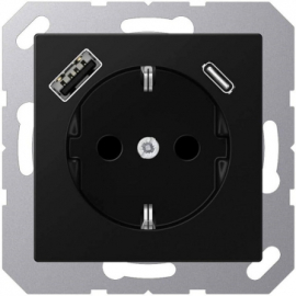 Розетка силовая + 2 USB, А+С, быстрая, 1,5 А
R1,  R2,  R3,  USB type-C 5V,  USB type-A 5V,  двойная,   цвет - черный матовый,  пластмасса,  85507PB,  Wedder
 - PULSAL.RU