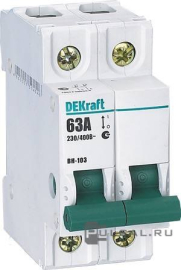 Выключатель нагрузки (рубильник) ВН-103, 2 полюса, 20А, 17055DEK, Dekraft - PULSAL.RU