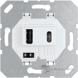 Механизм розетки USB-A + USB-C, 3А
A VIVA,  A creation,  A flow,  A 550,  AS 500,  CD 500,  CD plus,  LS 1912,  LS 990,  LS plus,  LS 990 Les Couleurs Le Corbusier,  LS ZERO,  LS-design,  SL 500,  ECO profi и ECO profi Standart,  ECO profi design (ECO Profi Deco),  USB type-C 5V,  USB type-A 5V,  двойная,   цвет - белый,  USB15CAWW,  USB 15 CA WW,  JUNG
 - PULSAL.RU
