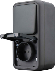 Блок розетки с выключателем / переключателем
W55,  со шторками,  с крышкой,  с заземлением,  одинарная,  винтовые клеммы,   цвет - антрацит,  пластмасса,  IP 55,  DIP20628,  Donel
 - PULSAL.RU