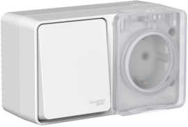 Блок, розетка + выключатель
Atlas Design Profi 54,  со шторками,  с крышкой,  с заземлением,  одинарная,  винтовые клеммы,   цвет - серый,  пластмасса,  IP 54,  ATN543070,  Schneider Electric
 - PULSAL.RU