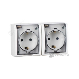Розетка
Simon 15 Aqua,  со шторками,  с заземлением,  двойная,  винтовые клеммы,   цвет - белый глянец,  пластмасса,  IP 54,  1594443-030,  Simon
 - PULSAL.RU