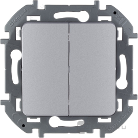 Выключатель
Inspiria,  двухклавишный,  без подсветки,   цвет - алюминий,  пластмасса,  673622,  6 736 22,  Legrand
 - PULSAL.RU
