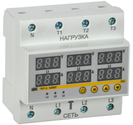 Реле напряжения с контролем тока 3P+N KARAT, 3НО, 63А, 220В AC, IVC41-3-63, IEK - PULSAL.RU