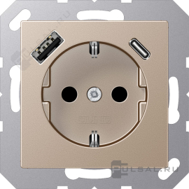 Розетка USB A+C с электрической розеткой
A VIVA,  A creation,  A 550,  A flow,  ECO profi и ECO profi Standart,  ECO profi design (ECO Profi Deco),  USB type-C 5V,  USB type-A 5V,  Электр. с USB,  двойная,   цвет - шампань,  пластмасса,  A1520-15CACH,  A 1520-15 CA CH,  JUNG
 - PULSAL.RU